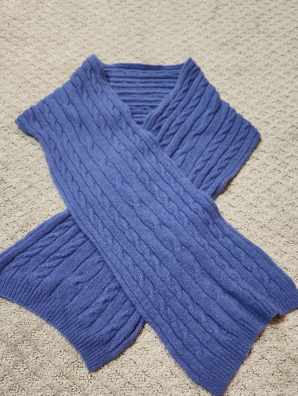 L.L. Bean Blue Cable-Knit Wool Cashmere Blend Scarf